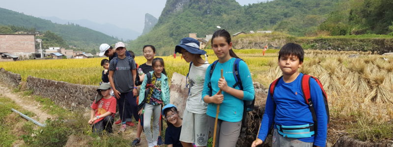 Students hiking in the Yao minority area